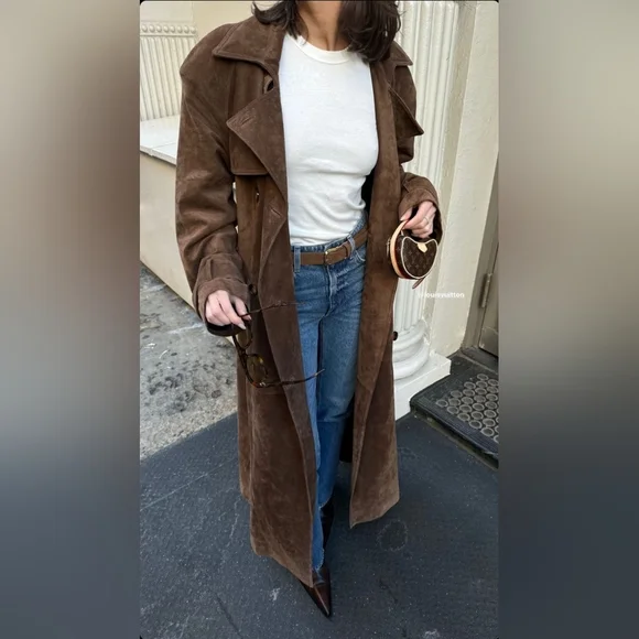 Corrin Faux Suede Trench Coat - Picture 12 of 16